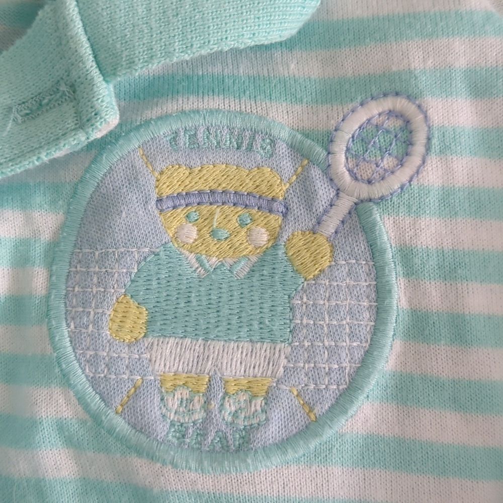 Vintage infant Healtex striped embroidered tennis‎ patch outfit size 12 months